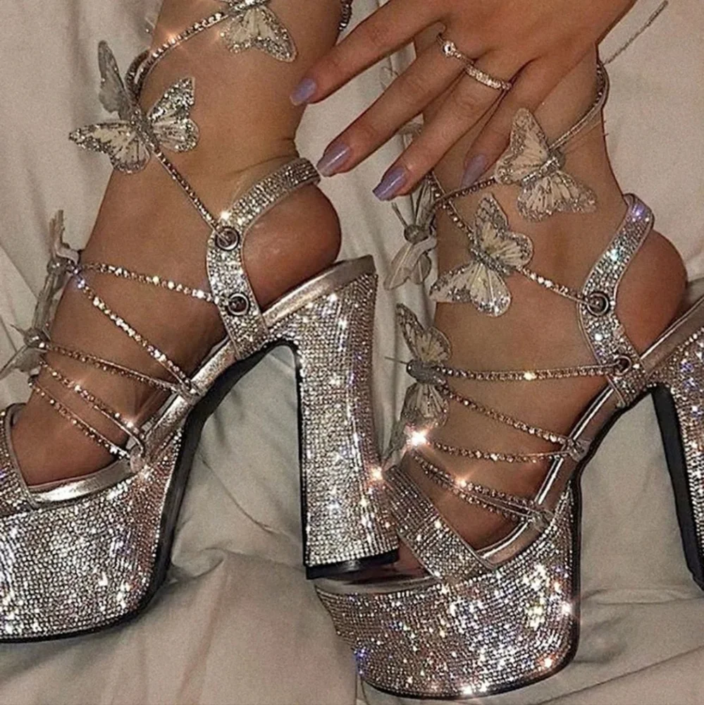 Dolls Kill × Poster Girl Rhinestone & Butterfly Platform Heels (8) No Box
